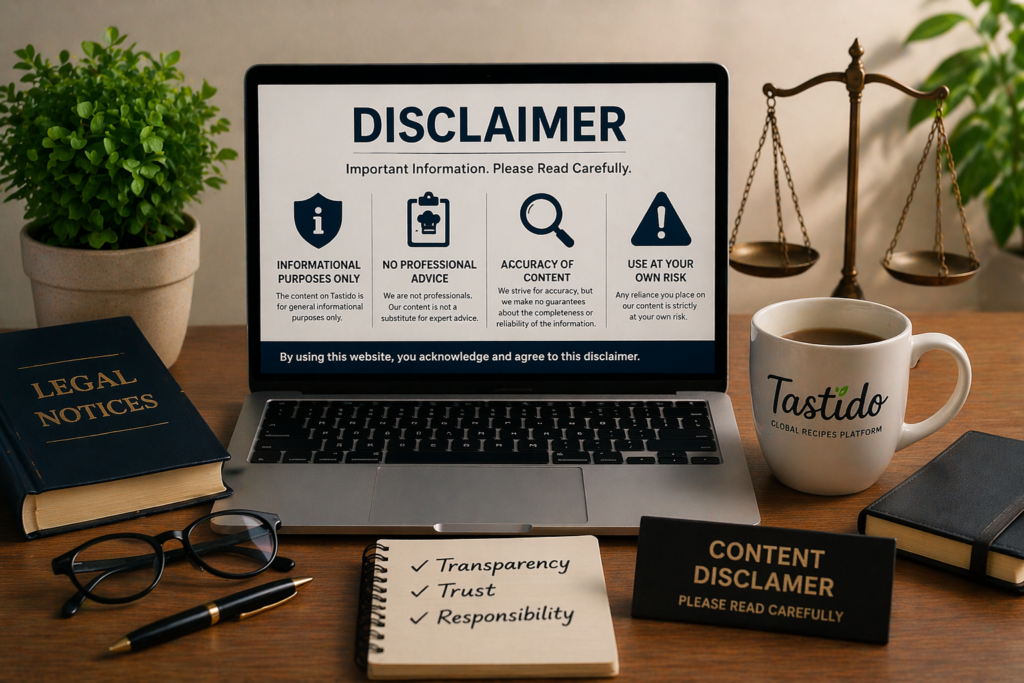 Tastido Disclaimer content usage and liability notice